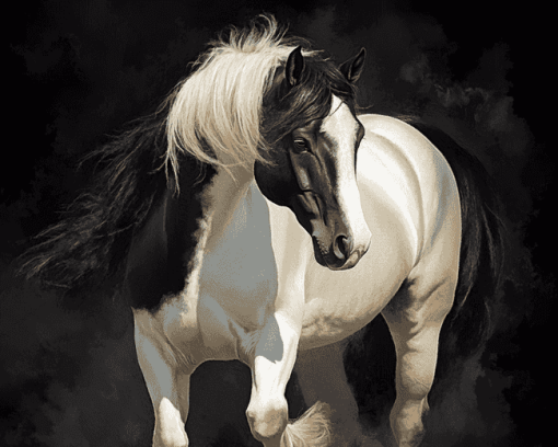 Black and White Cob Horses Diamond Painting