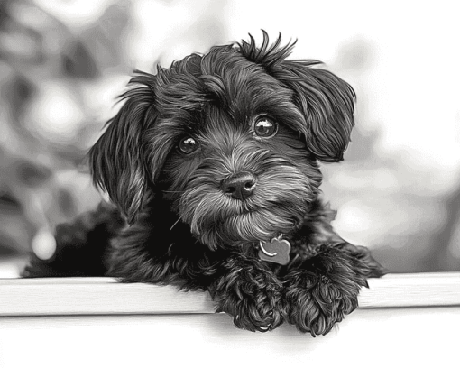 Black and White Yorkiepoo Puppy Diamond Painting