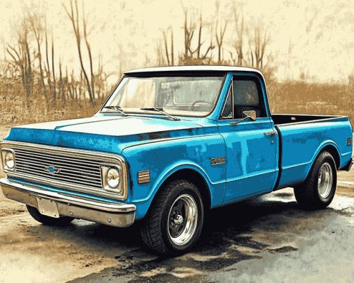 Blue 1967 Chevy Stepside Truck Diamond Painting