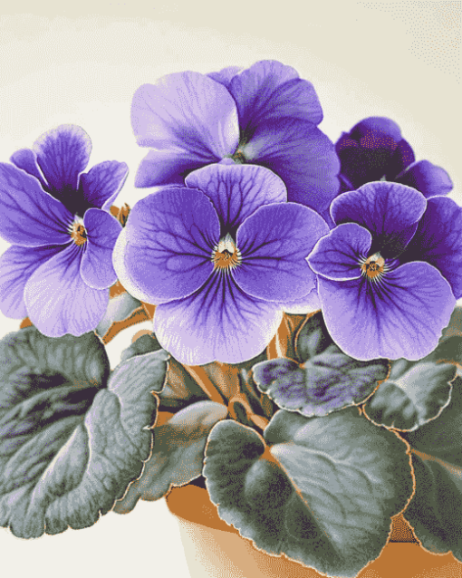 Blue African Violet Blossoms Diamond Painting