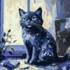 Blue Cat Cartoon Diamond Painting