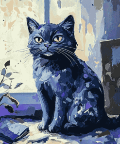 Blue Cat Cartoon Diamond Painting