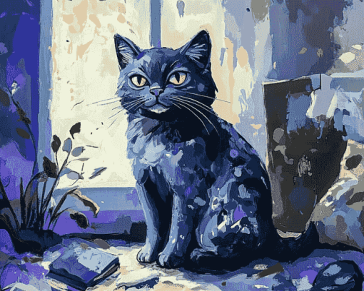 Blue Cat Cartoon Diamond Painting