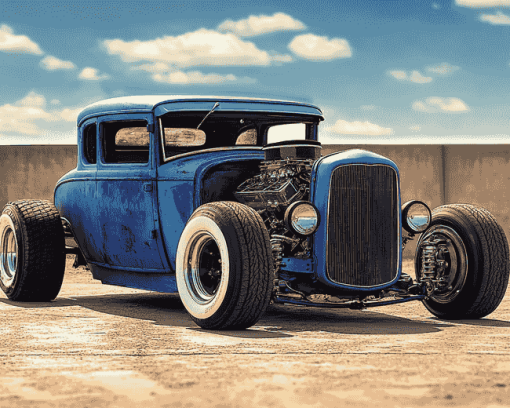 Blue Hot Rod Car Diamond Painting