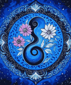 Blue Mandala Yin Yang Roses Diamond Painting