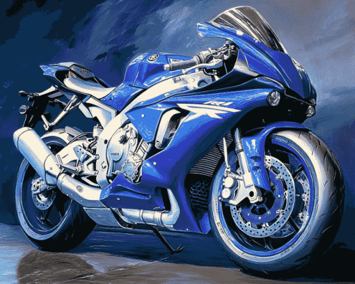 Blue R1 Engine Motorbike Diamond Painting