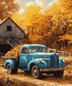 Blue Truck Fall Landscape Diamond Painting