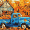 Blue Trucks and Fall Leaves Diamond Painting