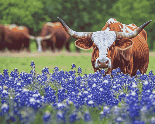 Bluebonnets and Longhorns Diamond Painting