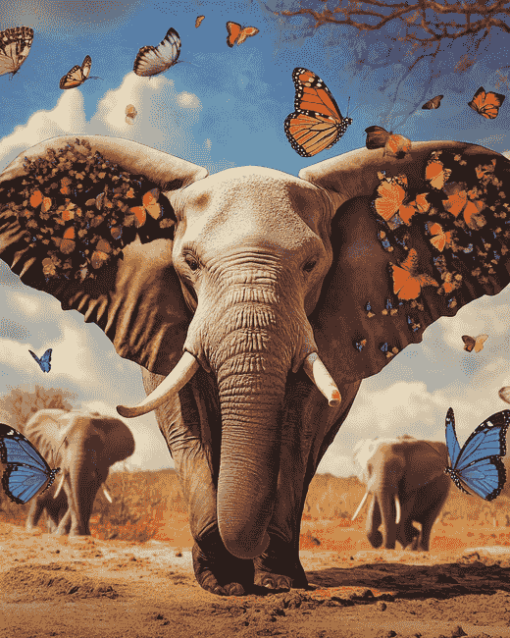 Butterflies and Elephants Diamond Painting