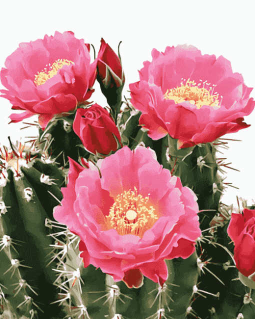 Cactus with Pink Rose Blossoms Diamond Painting