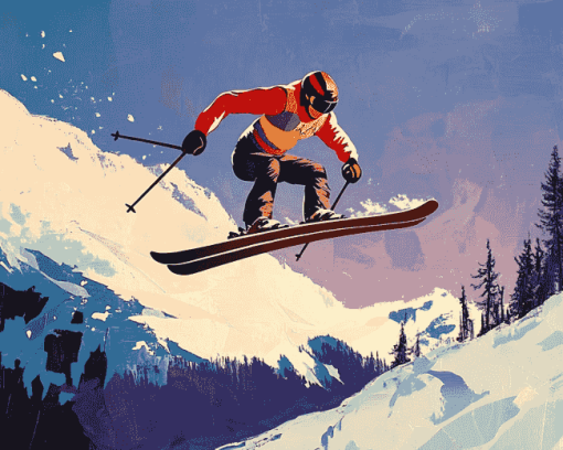 Cartoon Ski Jumping Diamond Painting