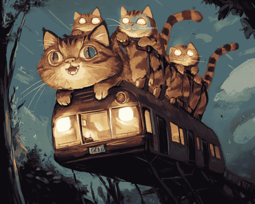 Cat Bus Fantasy Diamond Painting