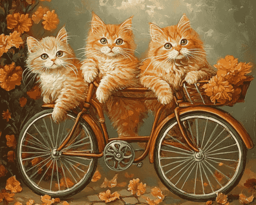 Cat Kittens Bicycle Diamond Painting