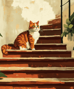 Cat On Stairs Kitty Diamond Painting