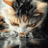 Cat Water Drinking Diamond Painting