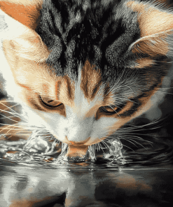 Cat Water Drinking Diamond Painting