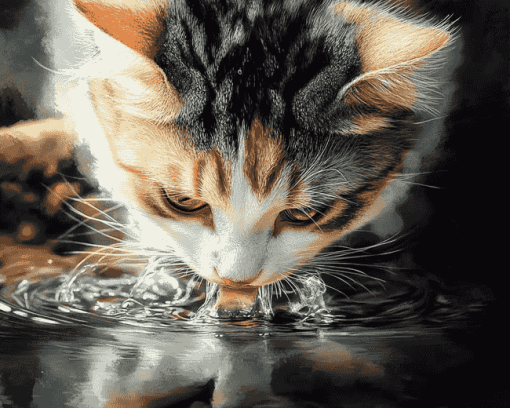 Cat Water Drinking Diamond Painting