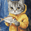 Cat With Fish Diamond Painting