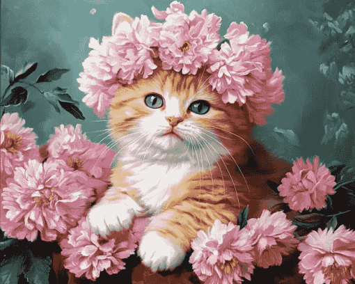 Cat and Floral Diamond Painting