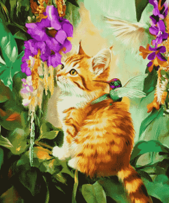 Cat and Hummingbird Diamond Painting