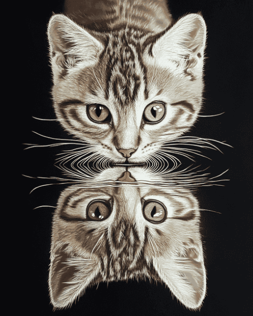 Cat and Kitten Reflection Diamond Painting