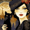 Cat and Woman Cartoon Diamond Painting