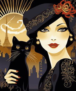 Cat and Woman Cartoon Diamond Painting