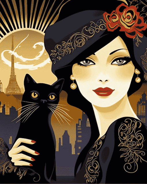 Cat and Woman Cartoon Diamond Painting