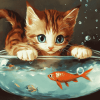 Cat with Fish Diamond Painting