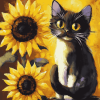 Cat with Sunflowers Diamond Painting