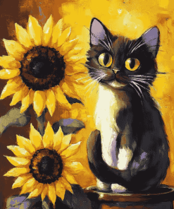 Cat with Sunflowers Diamond Painting