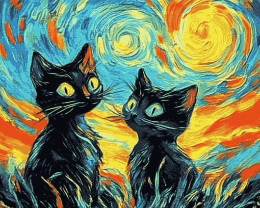 Cats Van Gogh Colorful Kittens Diamond Painting