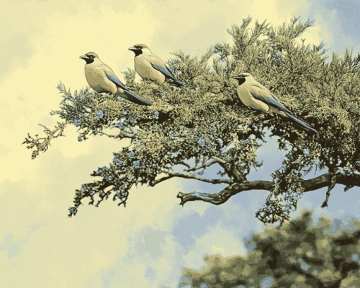 Cedar Tree with Birds Diamond Painting