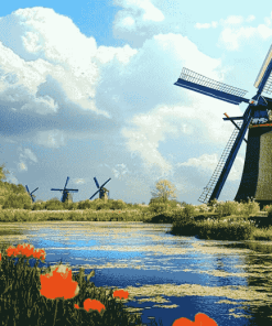 Charming Dutch Windmills Diamond Painting