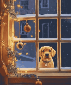 Christmas Puppies in Window Diamond Painting