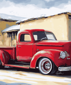 Classic Red Pickup Truck Diamond Painting