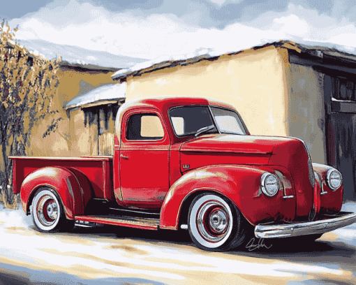 Classic Red Pickup Truck Diamond Painting