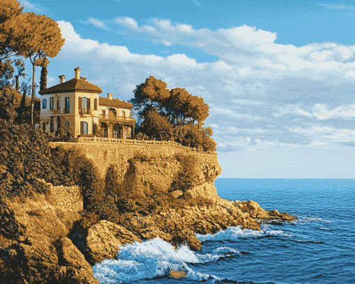 Cliffside Beach House Diamond Painting