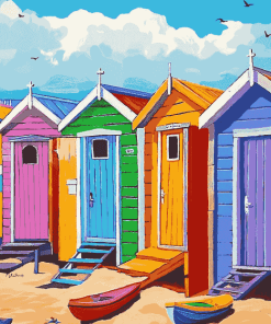 Colorful Cartoon Beach Huts Diamond Painting