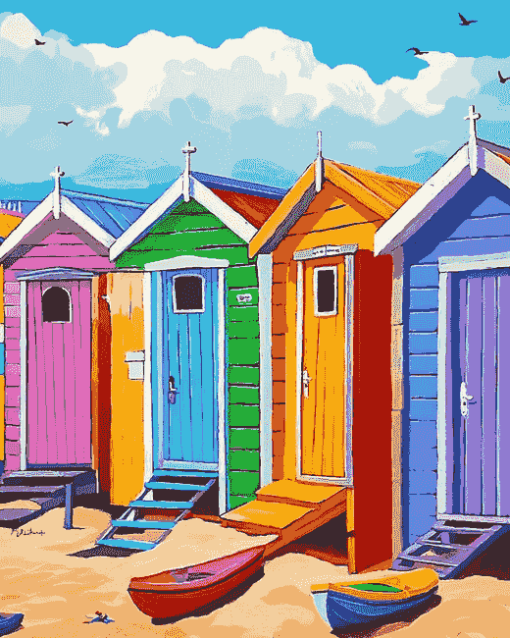 Colorful Cartoon Beach Huts Diamond Painting