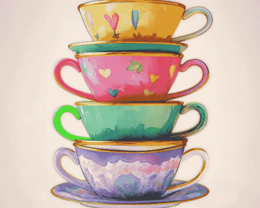 Colorful Cartoon Teacups Diamond Painting