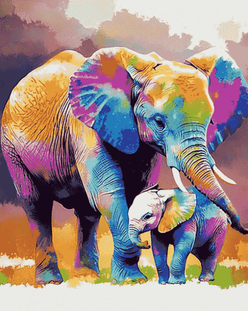 Colorful Elephant Family Diamond Painting