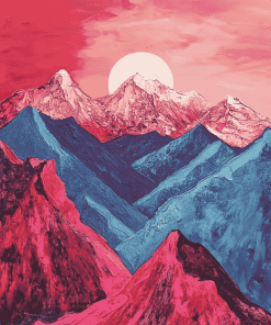 Colorful Red Mountains Landscape Diamond Painting