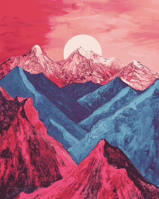 Colorful Red Mountains Landscape Diamond Painting