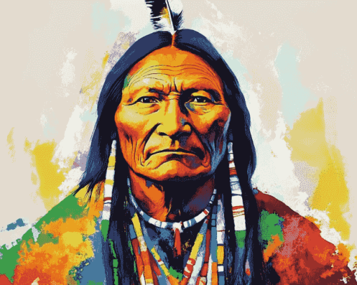 Colorful Sitting Bull Native Art Diamond Painting