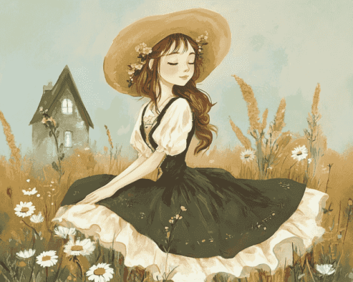 Cottagecore Girl Art Diamond Painting