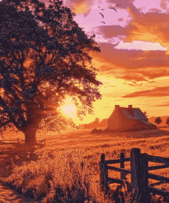 Country Landscape Sunset Diamond Painting