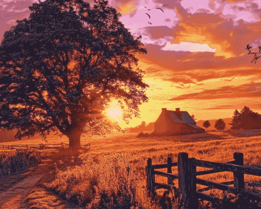 Country Landscape Sunset Diamond Painting