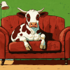 Cow on Couch Cartoon Diamond Painting